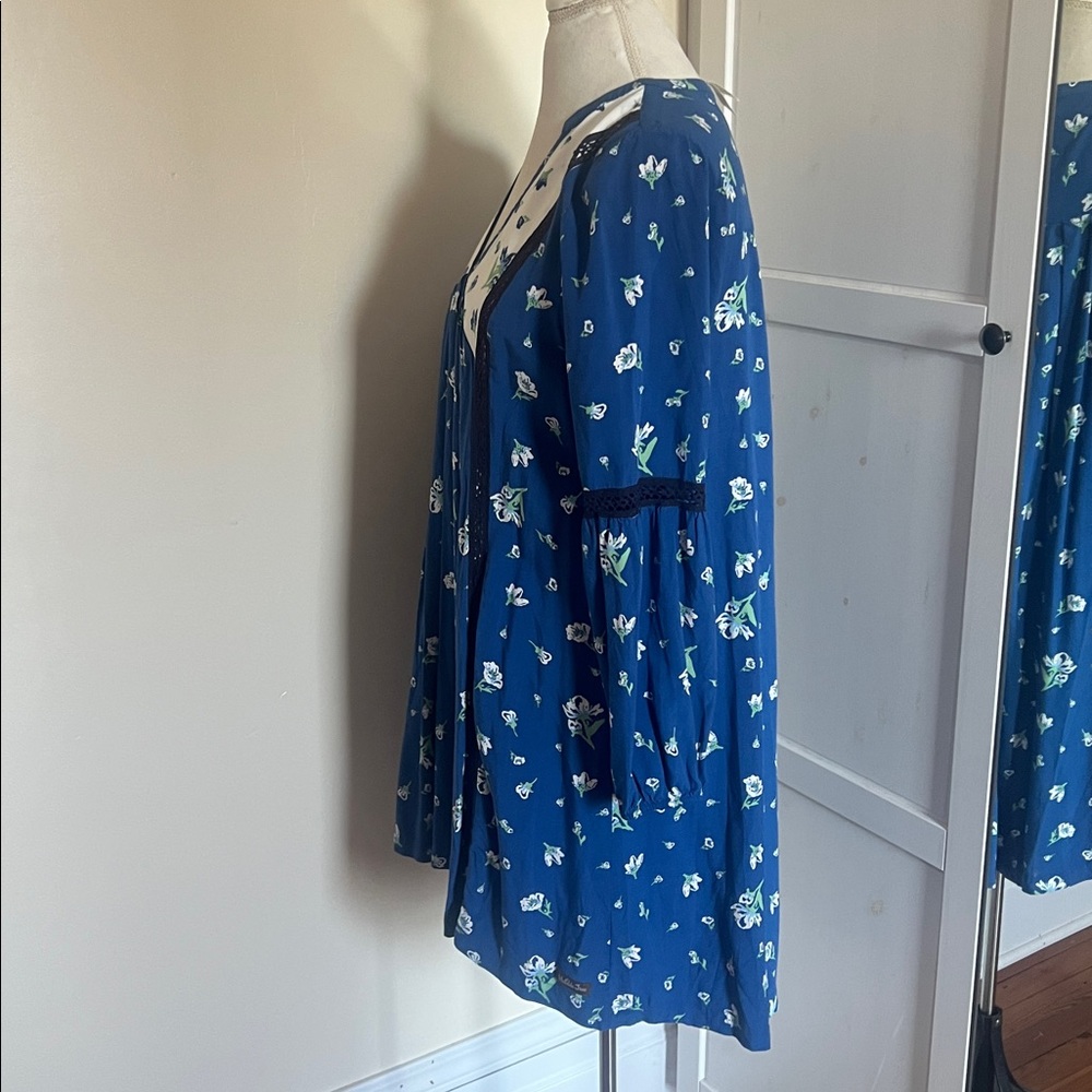 Matilda Jane Blue Floral Boho Festival Babydoll Dress | Lace Trim | Medium - Picture 6 of 10